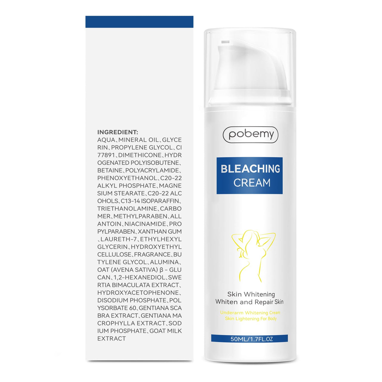 Pobemy Skin Bleaching Cream, Dark Spot Remover for Face, Intimate Areas & Body, Vitamin C Whitening for Underarms, Knees, Elbows, Inner Thighs, Bikini Line – Sensitive Skin Lightening Cream- 1.7FL OZ