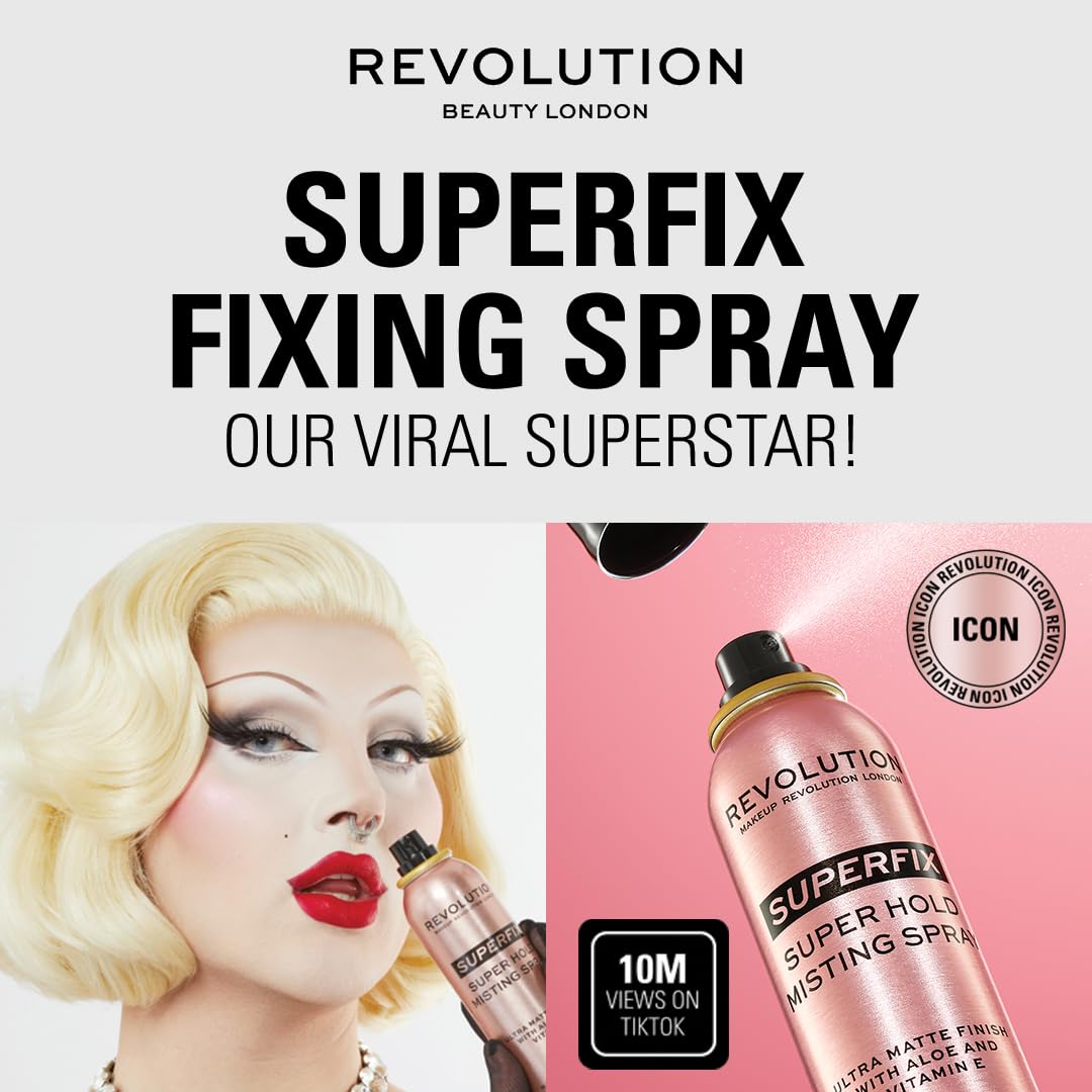 Revolution, Superfix Misting Makeup Setting Spray, Ultra Matte & Shine-Free Finish, Long-Lasting Wear, Infused with Vitamin E, 5 fl oz