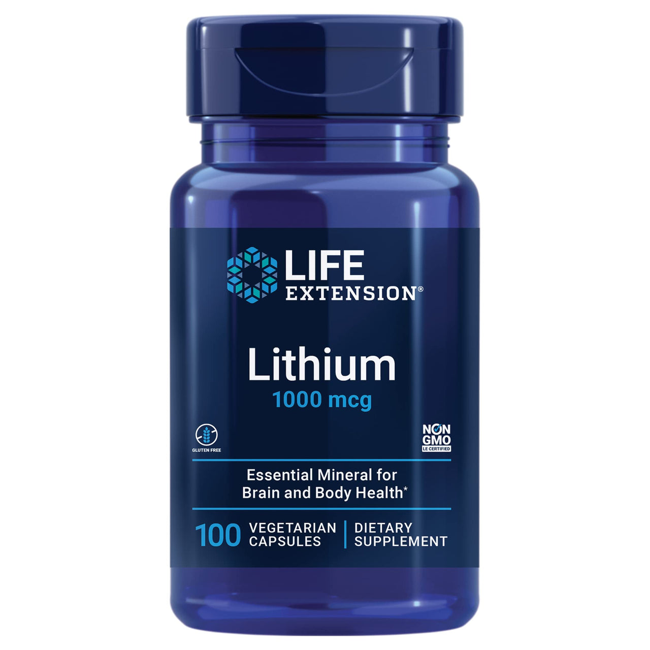 Life Extension Lithium 1000 mcg - for Brain Health, Anti-Aging & Longevity - Memory & Cognition, Mood Support Supplement -Once Daily - Gluten-Free, Non-GMO - 100 Count