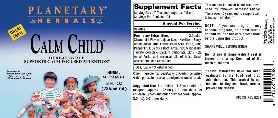 Planetary Herbals Calm Child Herbal Syrup - Includes Soothing Botanicals Chamomile, Lemon Balm, Catnip & More - 8oz