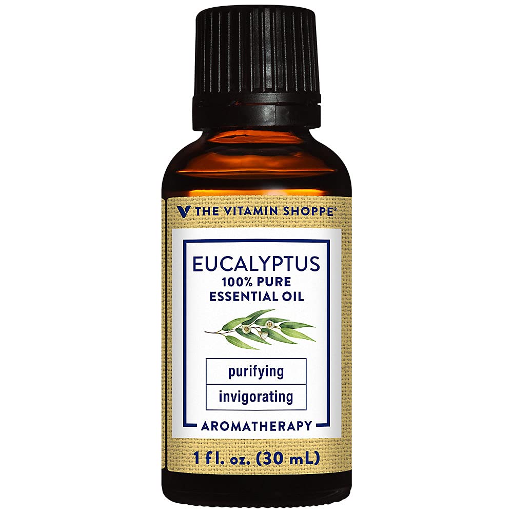 The Vitamin Shoppe Eucalyptus Essential Oil - Respiratory Support & Aromatherapy | 100% Pure Steam-Distilled | 1 oz | Therapeutic Grade