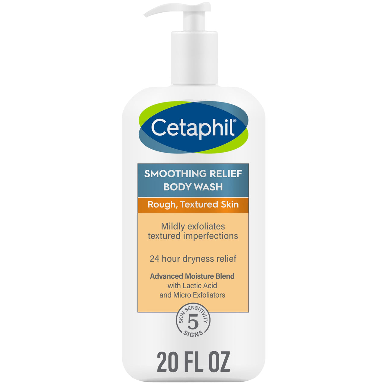 Cetaphil Body Wash, Smoothing Relief Exfoliating Body Wash, Mildly Exfoliates To Smooth Rough, Textured Skin, 24 Hour Dryness Relief, For Sensitive Skin, 20 oz