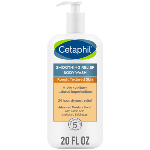 Cetaphil Body Wash, Smoothing Relief Exfoliating Body Wash, Mildly Exfoliates To Smooth Rough, Textured Skin, 24 Hour Dryness Relief, For Sensitive Skin, 20 oz