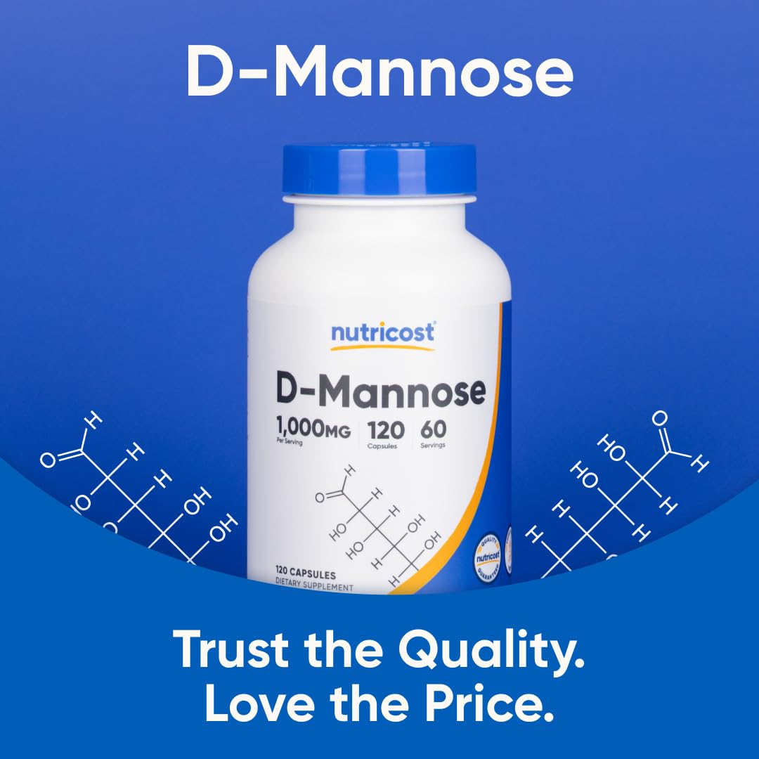 Nutricost D-Mannose 1000mg Per Serving, 120 Capsules - 500mg Per Capsule, Urinary Tract Health, Non-GMO and Gluten Free