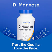 Thumbnail for Nutricost D-Mannose 1000mg Per Serving, 120 Capsules - 500mg Per Capsule, Urinary Tract Health, Non-GMO and Gluten Free