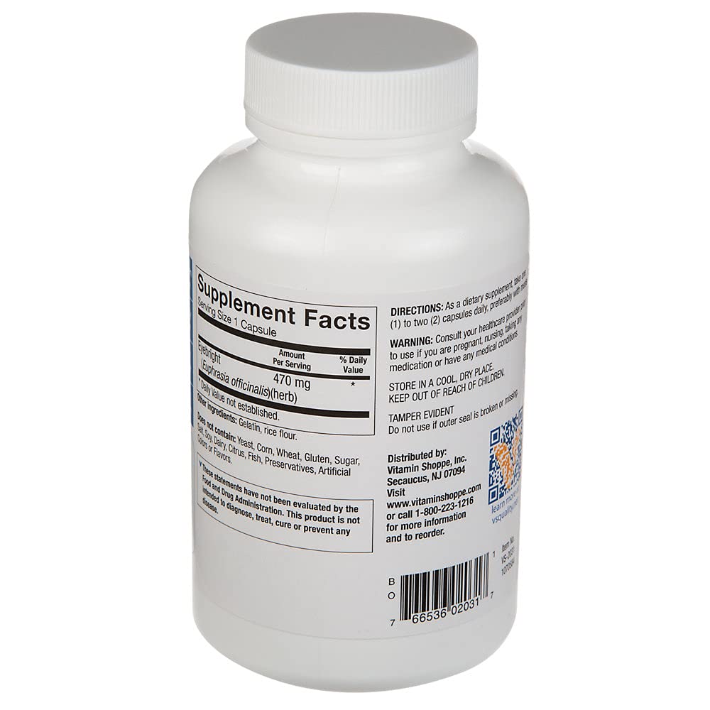 The Vitamin Shoppe Eyebright 470MG (Euphrasia Officinalis), A Traditional Herb, Once Daily (100 Capsules)