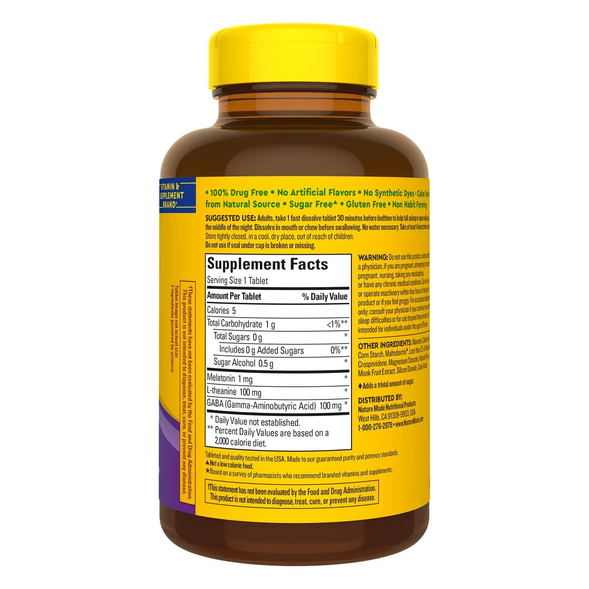 Nature Made Wellblends Back to Sleep, 120 Fast Dissolve Tablets, Lower Dose Melatonin 1 mg, L theanine 100 mg and GABA 100mg, Sleep Supplement, Bundle with a Pill Oragnizer (2 Items)