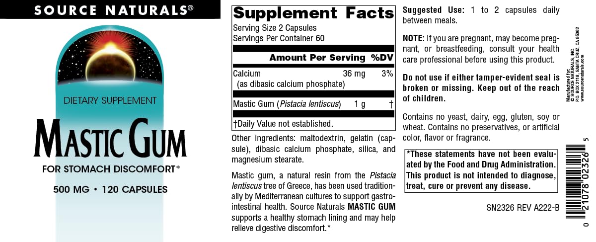 Source Naturals Mastic Gum for Stomach Discomfort* 500 mg - 120 Tablets