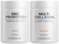 Thumbnail for Codeage Multi Collagen Protein Capsules 5 Types, Ashwagandha Withania Somnifera & Organic Amla Berry + SBO Probiotic Blend 50 Billion CFU Bundle, Lactobacillus Plantarum, Bacillus Subtilis, Non-GMO