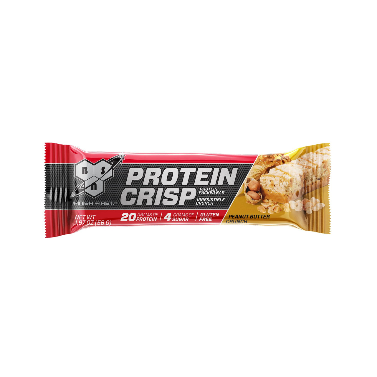 BSN Protein Crisp Bar, Peanut Butter Crunch, 20 Gram Protein Snack Bars with Whey and Fiber, Gluten-Free Crunchy Energy Bars for Workout, Fitness, On-the-Go, 12 Count