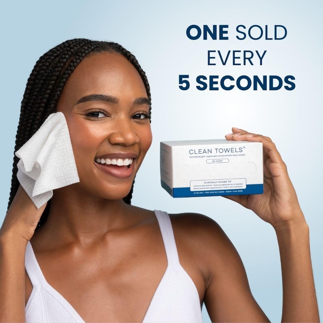 Clean Skin Club Clean Towels™, 100% USDA Biobased Dermatologist Approved Face Towel, Disposable Clinically Tested Face Towelette, Facial Washcloth, Makeup Remover Dry Wipes, Ultra Soft, 25 ct, 2 pack