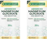 Thumbnail for Nature's Bounty High Absorption Magnesium Glycinate, Supports a Calm & Relaxed Mood, Heart, Nerves, Muscle & Bone Health Support, 90 Capsules (Pack of 2)