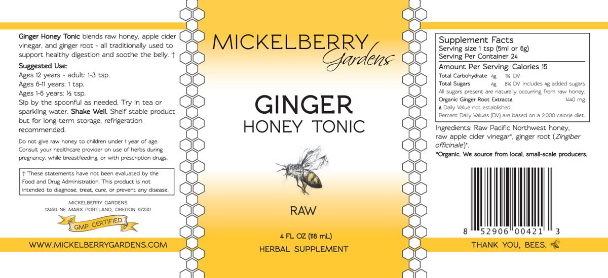 Mickelberry Gardens Immune Support Ginger Honey Tonic – Organic Ginger Shots & Syrup for Immunity Boost, Digestive Health, and Wellness – 4 Oz