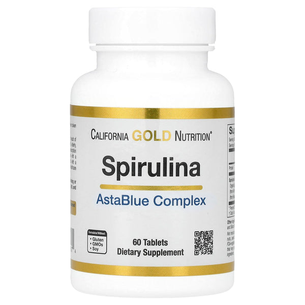 California Gold Nutrition Spirulina AstaBlue Complex, Contains The Antioxidants Phycocyanin, Chlorophyll, and Astaxanthin, 60 Tablets