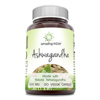 Thumbnail for Amazing India Ashwagandha Supplement | 500 Mg Per Serving | 120 Veggie Capsules | Non-GMO | Gluten Free | Made in USA | Ideal for Vegetarians