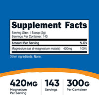 Thumbnail for Nutricost Magnesium Malate Powder (300g) - 420mg of Magnesium Per Serving - Non-GMO, Gluten Free