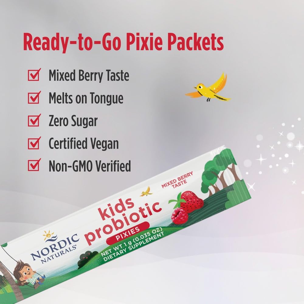Nordic Naturals Kids Probiotic Quick Melt Powder, Mixed Berry - 30 Packets - 3 Billion CFU - Digestive Wellness, Immune Support - Non-GMO, Vegan - 30 Servings