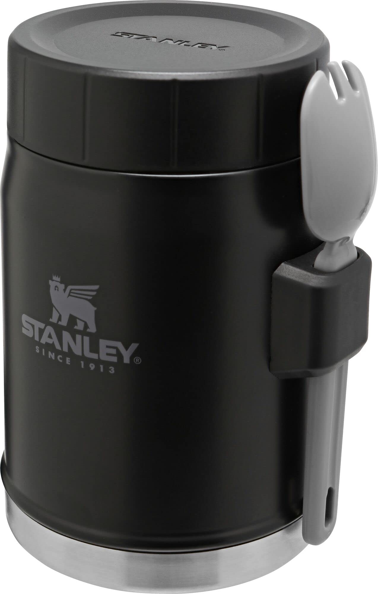 Stanley Classic Food Jar and Spork 14 oz | Vacuum Insulated Food Container | Wide Mouth Screw On Lid | Packable for Travel | Stainless Steel with Leakproof Lid | BPA-Free | Matte Black