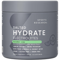 Thumbnail for Sports Research® Hydrate Electrolytes Salted Cucumber Lime - Sugar-Free & Naturally Flavored with Vitamins, Minerals, and Coconut Water - Supports Hydration* - 45 Servings
