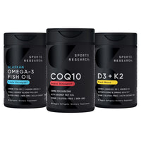 Thumbnail for Sports Research® Body Wellness Pack - Wild Alaskan Pollock Omega-3 Fish Oil 1250mg, 200mg CoQ10 Enhanced w/Coconut MCT Oil & Vegan 5000IU Vitamin D + 100mcg Mk7 Vitamin K2