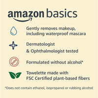 Thumbnail for Amazon Basics Makeup Remover Wipes, Gentle Cleansing, Dermatologist Tested, Fragrance-Free, Plant Based, Alcohol-Free, Removes Waterproof Mascara, 25 Count Per Pack, Pack of 1