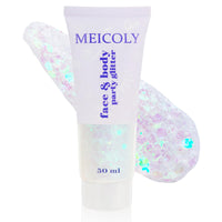 Thumbnail for MEICOLY Clear White Body Glitter,Singer Concerts Music Festival Rave Accessories,Mermaid Face Glitter Gel,Sequins Glitter Face Paint,Chunky Hair Sparkling Halloween Glitter Gel for Women,50ml
