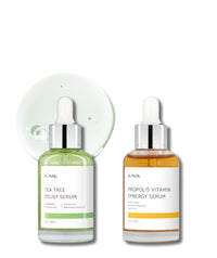 Thumbnail for iUNIK Propolis Vitamin Synergy Serum & Tea Tree Relief Serum - Enhances Skin Clarity Reduces Redness Irritation Gentle Soothing Nourishing Moisturizing Face Ampoule Essence Korean Skincare