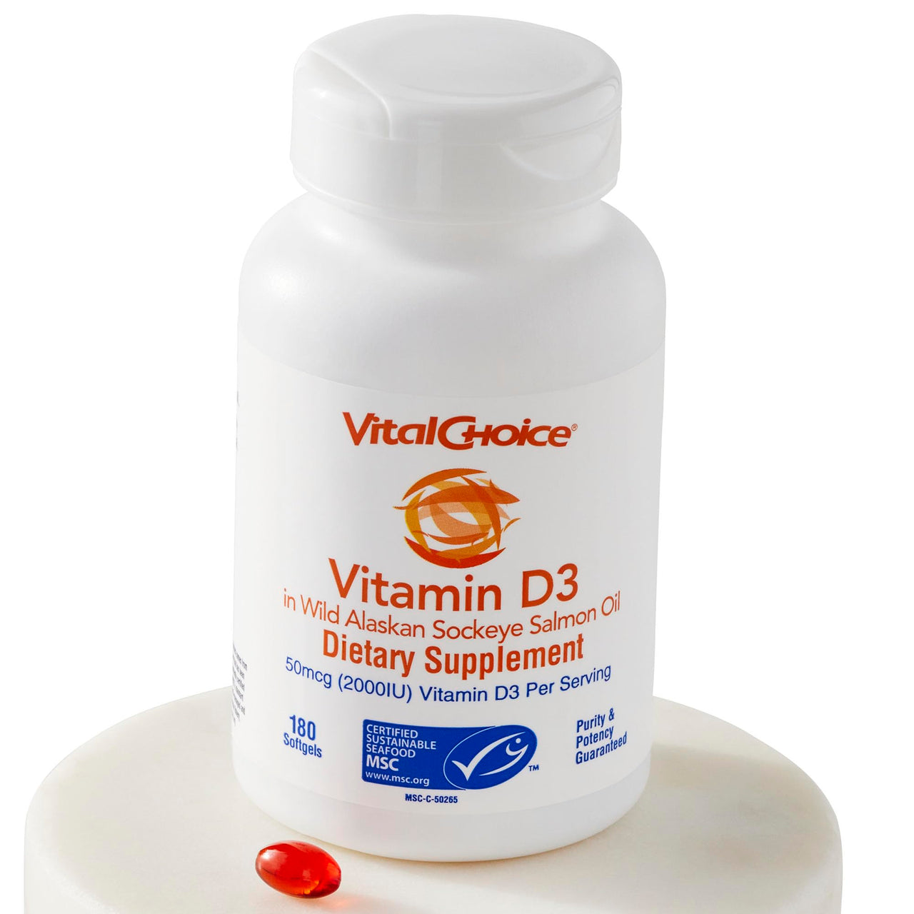Vital Choice MSC Vitamin D3 in Wild Alaskan Sockeye Salmon Oil Dietary Supplement, 180 Softgels