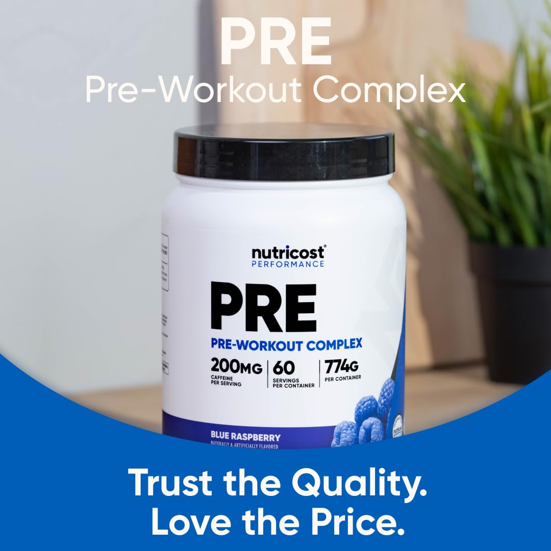 Nutricost Pre-Workout Complex Powder (60 Servings, Blue Raspberry) - Pre-Workout Supplement with Beta-Alanine, Taurine & Amino Acids