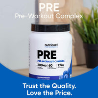 Thumbnail for Nutricost Pre-Workout Complex Powder (60 Servings, Blue Raspberry) - Pre-Workout Supplement with Beta-Alanine, Taurine & Amino Acids