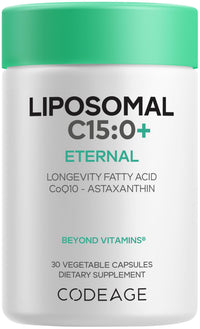 Thumbnail for Codeage Liposomal C15:0 Supplement - C15 Fatty Acid Pentadecanoic Acid, CoQ10 & Astaxanthin - Healthy Aging & Longevity Support - 30 Capsules