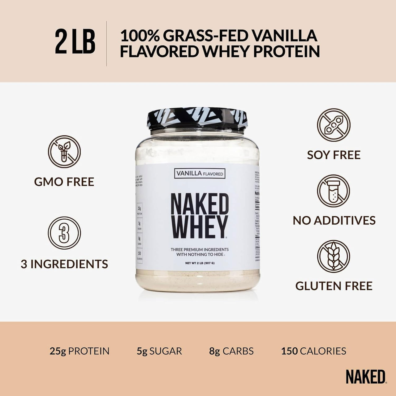 NAKED Vanilla Collagen + Vanilla Whey Bundle – Grass-Fed Hydrolyzed Collagen Peptides (25 Servings) & Whey Protein Powder (24 Servings) for Muscle, Recovery & Skin Support