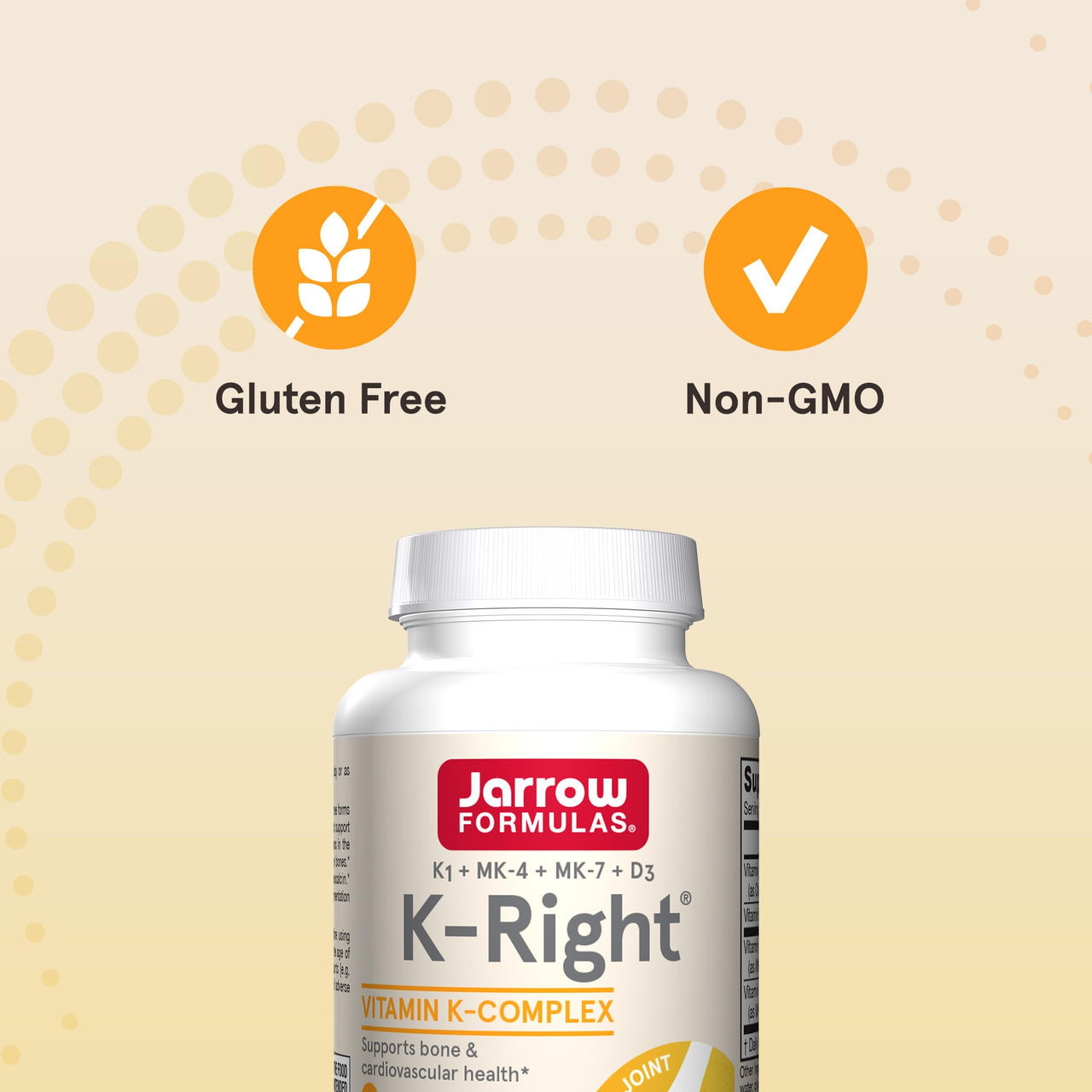 Jarrow Formulas K-Right - Vitamin K-Complex (K1, MK-4, MK-7, D3) - 60 Servings (Softgels) - Dietary Supplement for Bone & Cardiovascular Health Support - Vitamin K2 MK-7 - Gluten Free