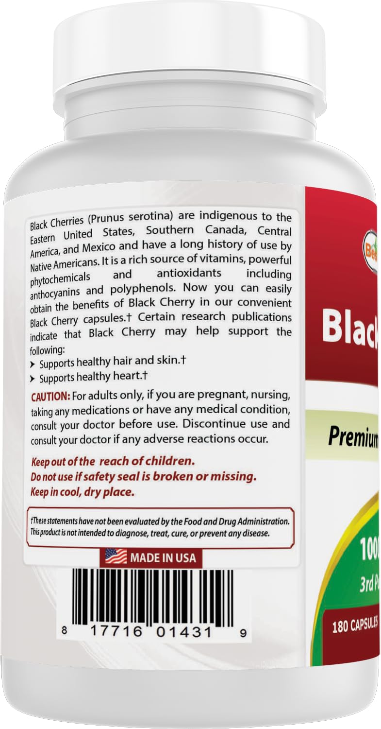 Best Naturals Black Cherry 1000 Mg Capsule, 180 Count