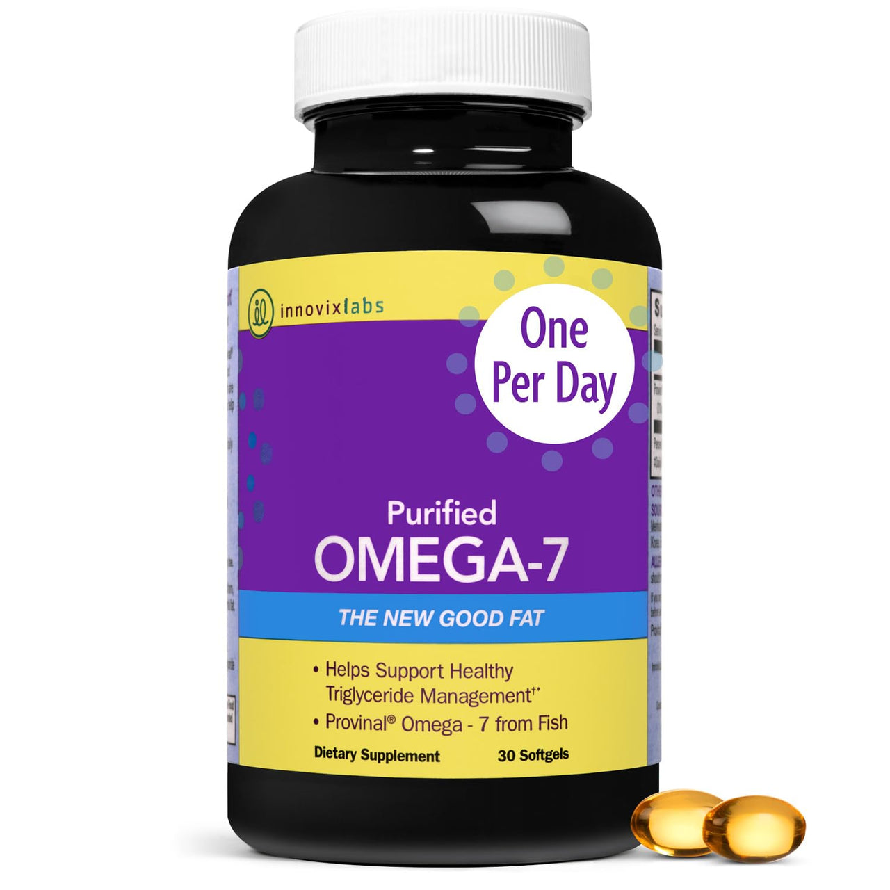 InnovixLabs Purified Omega 7 Supplement - 210 mg Omega-7 Palmitoleic Acid, Fish Oil for Metabolism & Triglyceride Support, Essential Fatty Acids, IFOS Approved, 30 Softgels