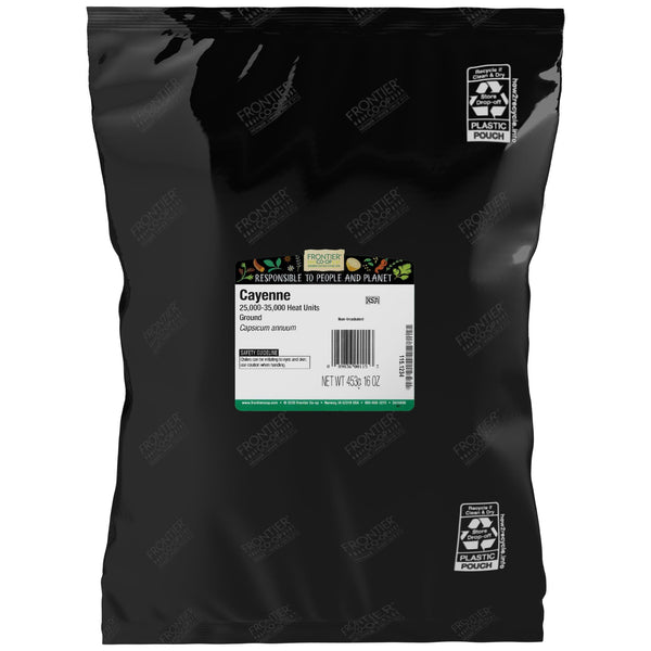 Frontier Co-op Chili Peppers Ground, Cayenne 35,000 HU, Kosher | 1 lb. Bulk Bag | Capsicum annuum L.