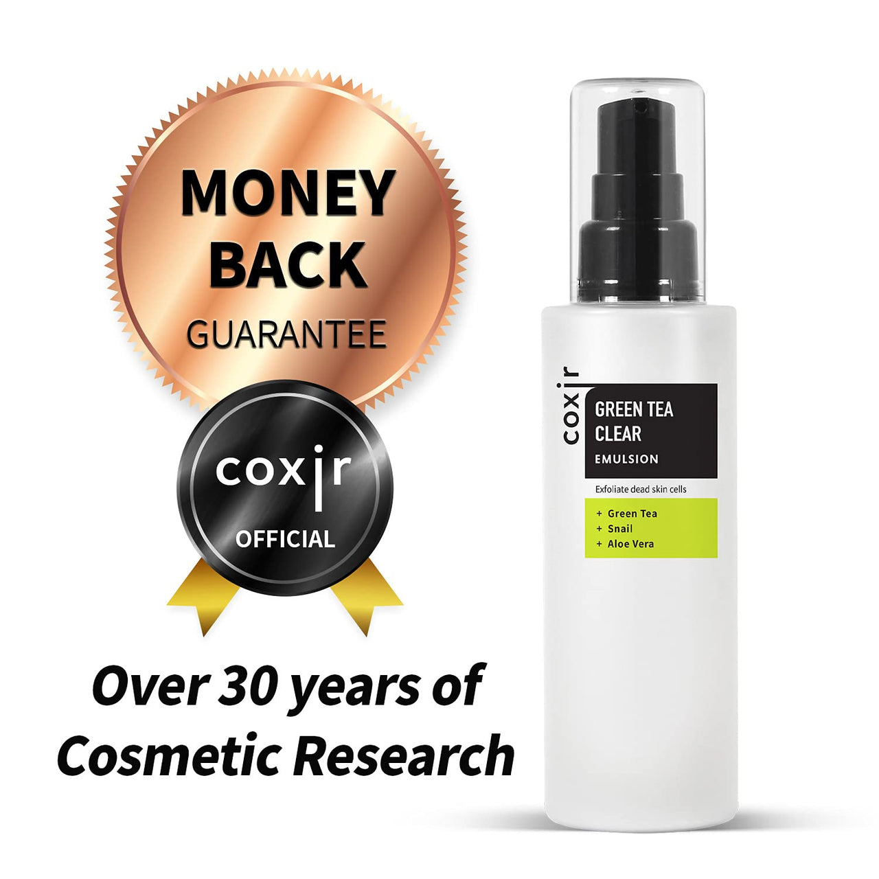 coxir GREENTEA CLEAR EMULSION for calming and hydrates skin l Paraben Free, Cruelty Free, Korean Skin Care [100ml/3.38 fl.oz]