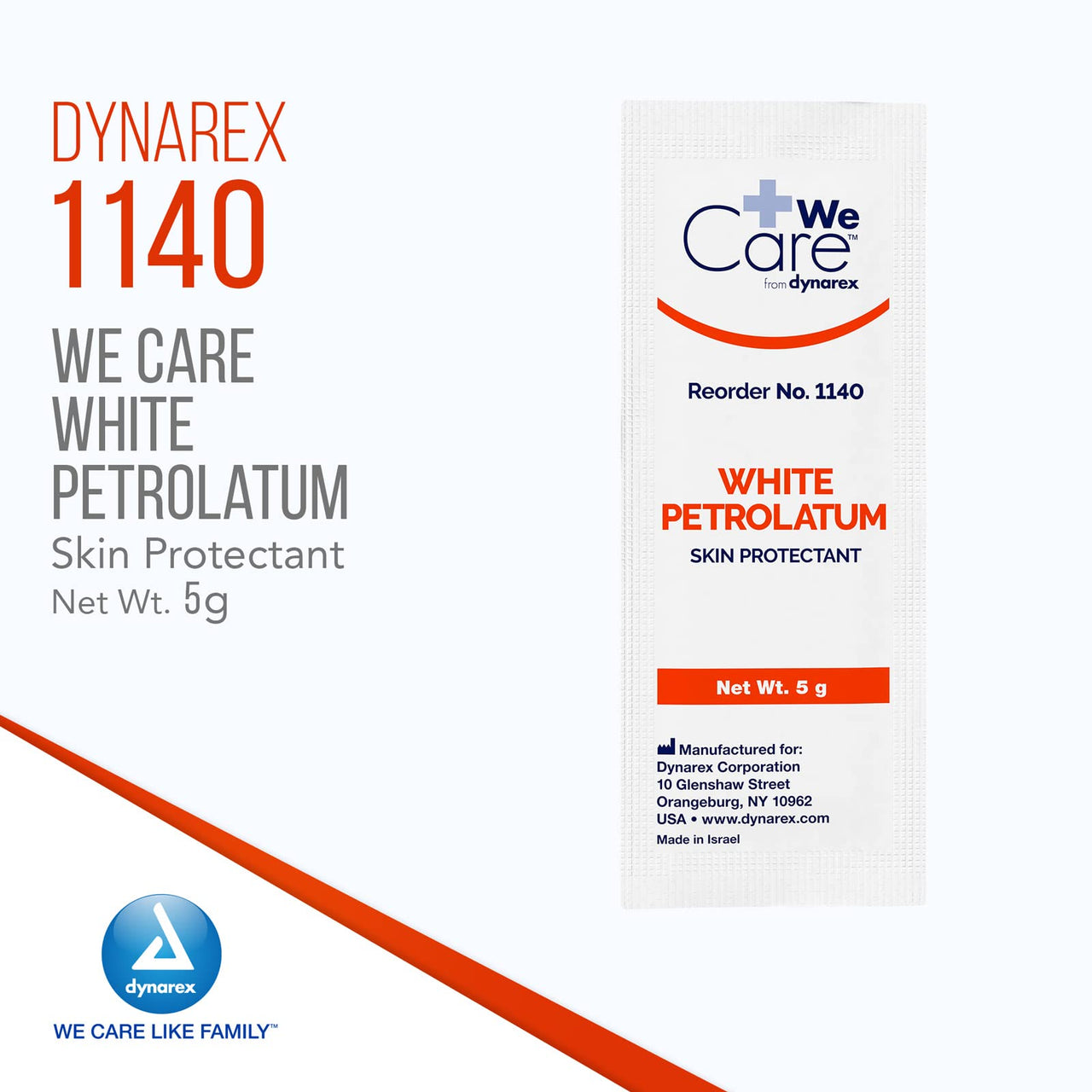 Dynarex White Petrolatum, Petroleum Jelly for Dry or Cracked Skin, Soothing White Petroleum Jelly for Minor Skin Irritations, 5g Foil Packets, 1 Case of 864 Packets (6 Boxes of 144)