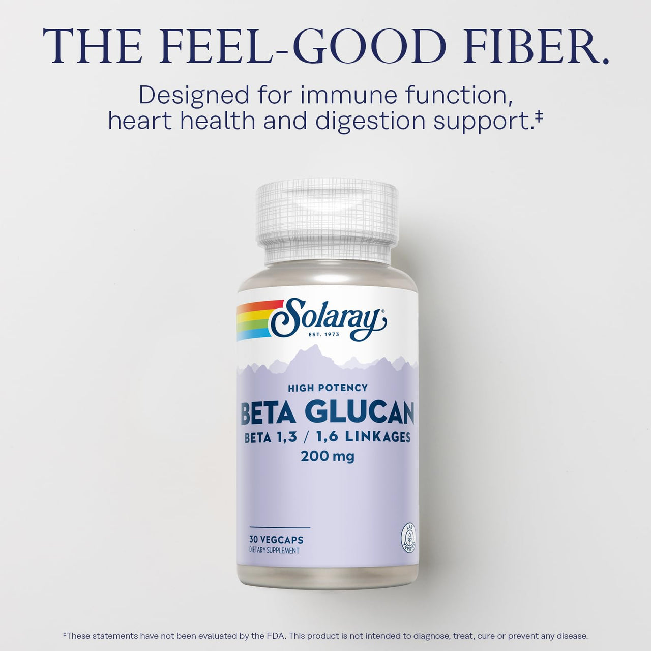SOLARAY Beta Glucan Supplements - Immune Support - Heart and Digestive Support with Beta Glucan Fiber from Baker's Yeast - High Potency, 60-Day Guarantee - 30 Servings, 30 VegCaps