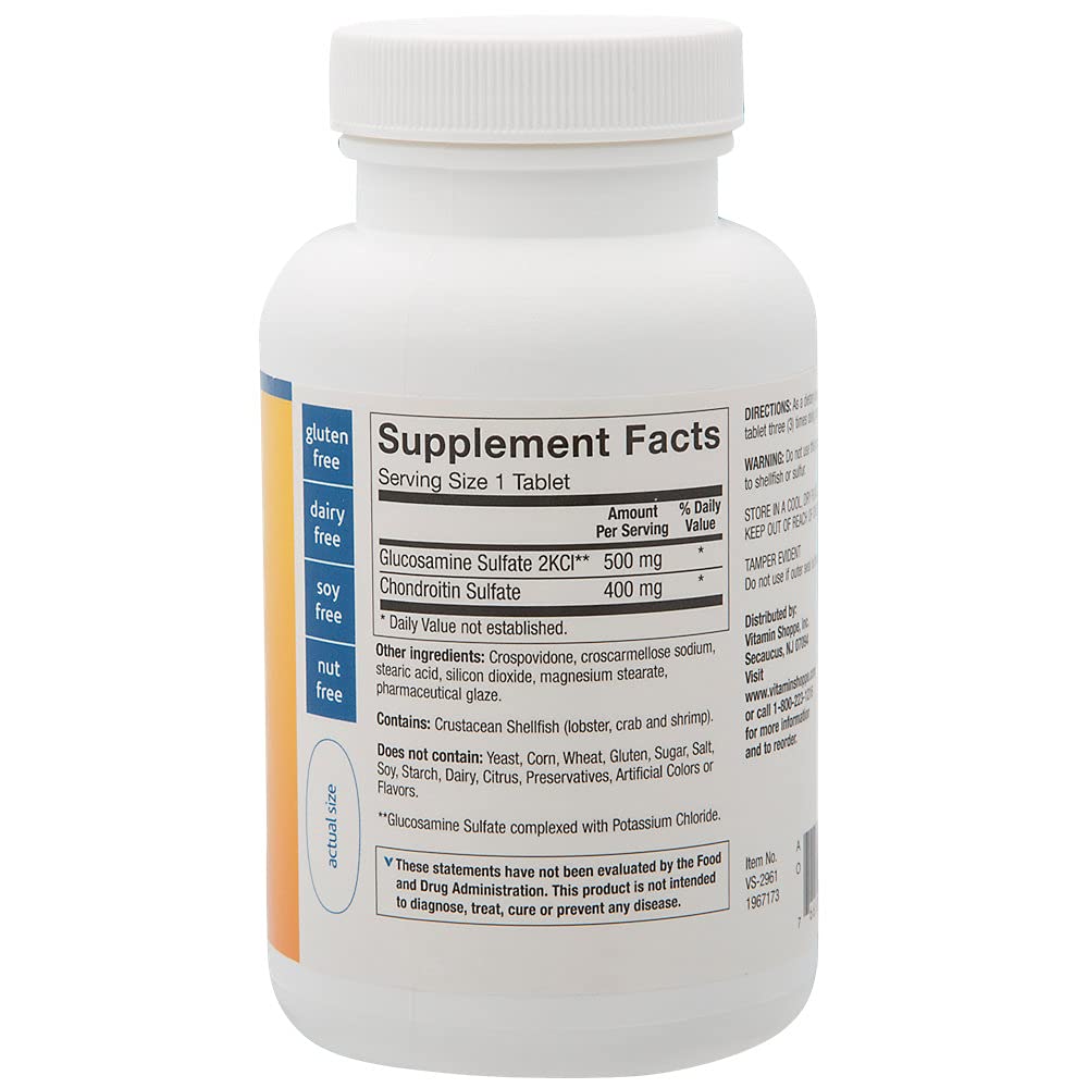 The Vitamin Shoppe Glucosamine Chondroitin Sulfate 500MG, Supports Joint Health, Mobility Flexibility (180 Tablets)