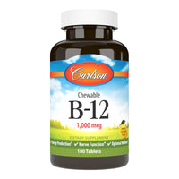 Thumbnail for Carlson - Chewable B-12, 1000 mcg, Energy Production, Nerve Function & Optimal Wellness, Lemon, 180 tablets