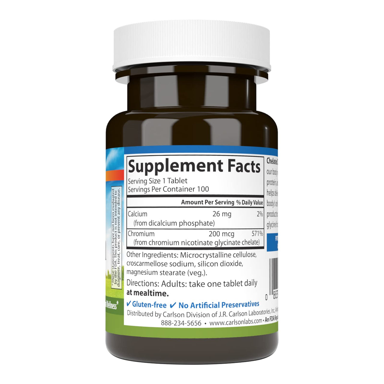 Carlson Chelated Chromium 200 mcg Superior Absorption - Healthy Metabolism Energy Production & Optimal Wellness - 100 Tablets
