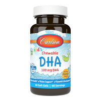 Thumbnail for Carlson - Kid's Chewable DHA, 100 mg DHA, Brain & Vision Function, Growth & Development, Orange, 60 Chewable Softgels