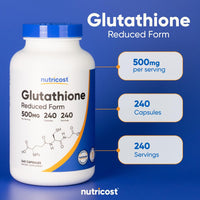 Thumbnail for Nutricost Glutathione Capsules 500mg, 240 Capsules - Gluten Free, GMO Free
