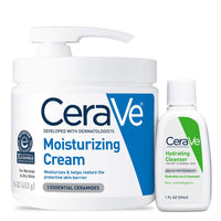 Thumbnail for CeraVe Moisturizing Cream & Hydrating Facial Cleanser Skin Care Set, Combo Pack For Dry Skin Relief, Travel Essentials, 1oz Cleanser + 16oz Cream With Pump