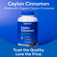 Thumbnail for Nutricost Organic Cinnamon (Ceylon Cinnamon) 1,200mg Serving, 150 Capsules - Gluten Free, Non-GMO
