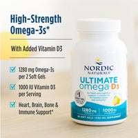 Thumbnail for Nordic Naturals Ultimate Omega-D3, Lemon Flavor - 60 Soft Gels - 1280 mg Omega-3 + 1000 IU Vitamin D3 - EPA & DHA - Promotes Brain, Heart, & Immune Health - 30 Servings