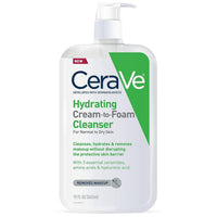 Thumbnail for CeraVe Hydrating Cream To Foam Cleanser, Makeup Remover Face Wash For Dry Skin, Foaming Facial Cleanser With Hyaluronic Acid, Normal To Dry Skin, Fragrance Free & Non Comedogenic, 19 Fluid Ounce