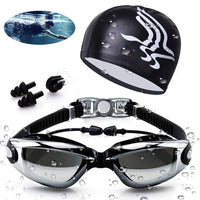 Thumbnail for Aokelily Swim Goggles and Cap Set 4 in 1, UV 400 Protection Lenses Clear Anti-Fog Swimming Goggles Waterproof No Leaking with Nose Clip + Ear Plugs for Adult Men Women Kids (Black)