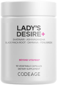 Thumbnail for Codeage Lady's Desire Supplement - Shatavari, Damiana, Black Maca, L-Arginine, Ashwagandha, Fenugreek, Tribulus Terrestris, Vitamin B6 - Passion, Energy, Vitality Support for Women - 90 Capsules